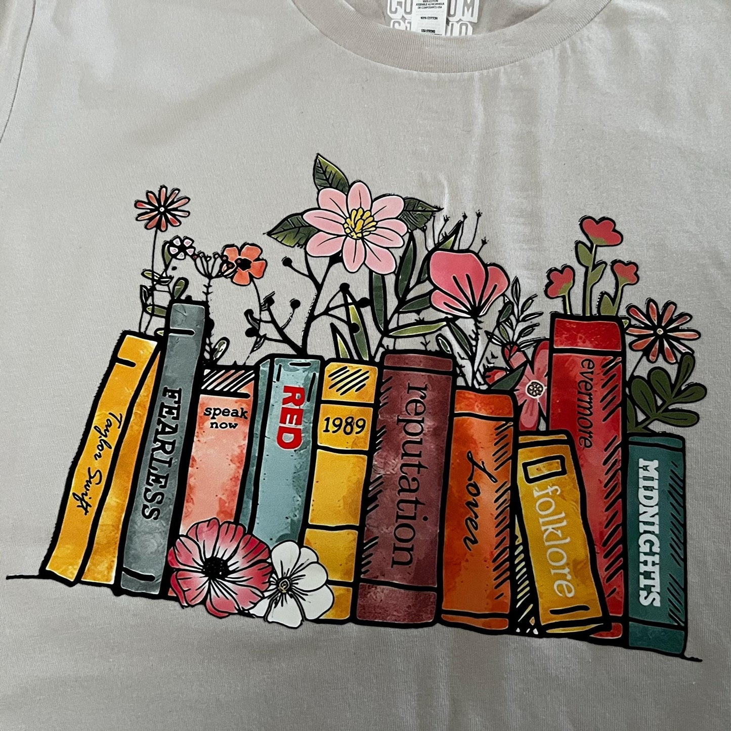 Swiftie Floral Book Spines Shirt, Book-Kish Girls, Taylor Swift Inspired, Book Tshirt, Women’s Shirts